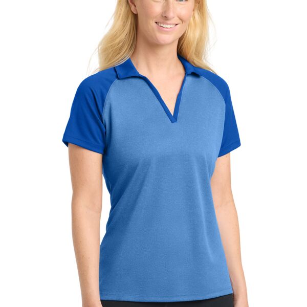 Sport Tek Women's PosiCharge ® RacerMesh ® Raglan Heather Block Polo LST641 Women's PosiCharge ® RacerMesh ® Raglan Heather Block Polo Thumbnail